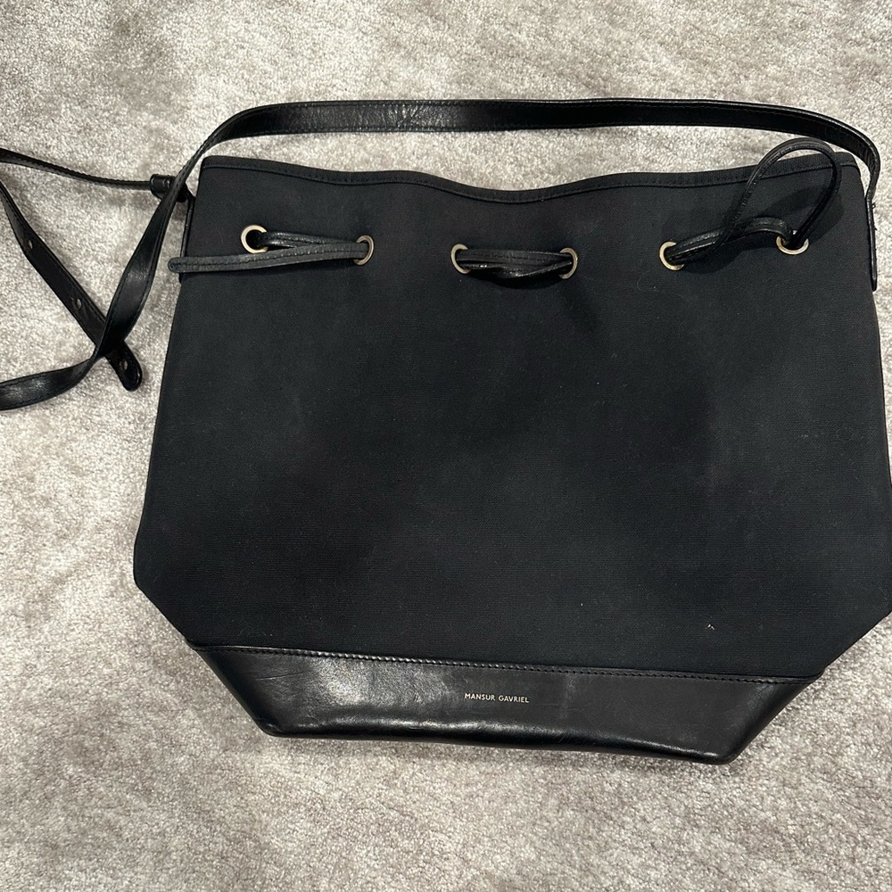 Mansur Gavriel Black Canvas and Leather Shoulder bag